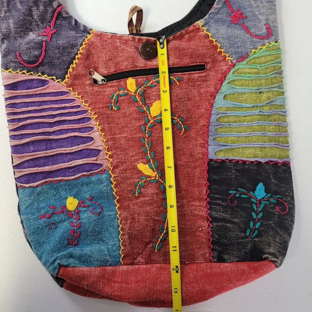 Kc Quilted Boho Patchwork Embroidered Hippie Crossbody Hobo‎ Bag Multicolor